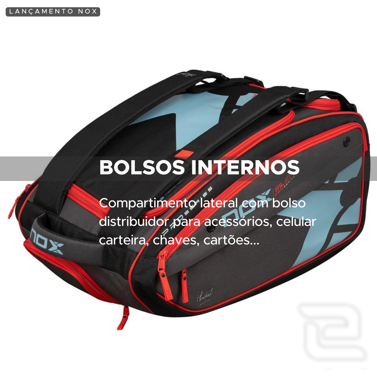 RAQUETEIRA BEACH TENNIS PADEL ML10 XL COMP NOX CINZA E AZUL