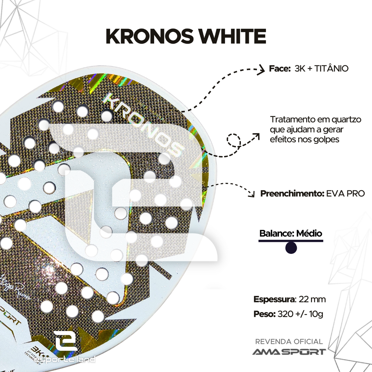 Raquete de Beach Tennis Kronos White Hugo Russo Amasport