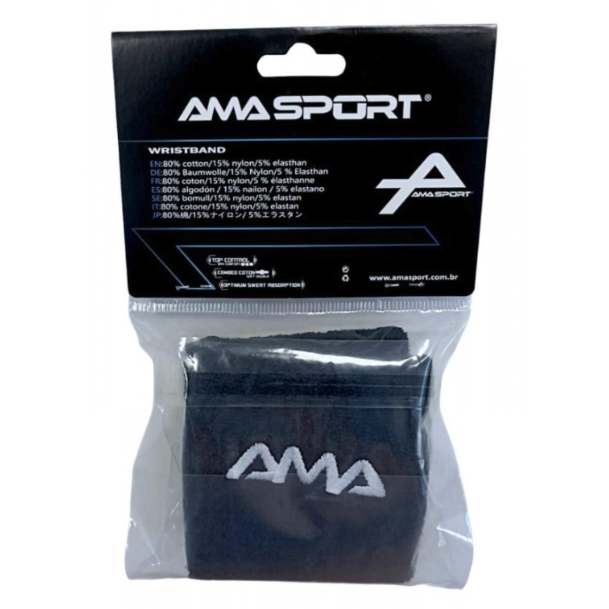 Munhequeira Amasport Atoalhada Alta Absorção de Suor Preta