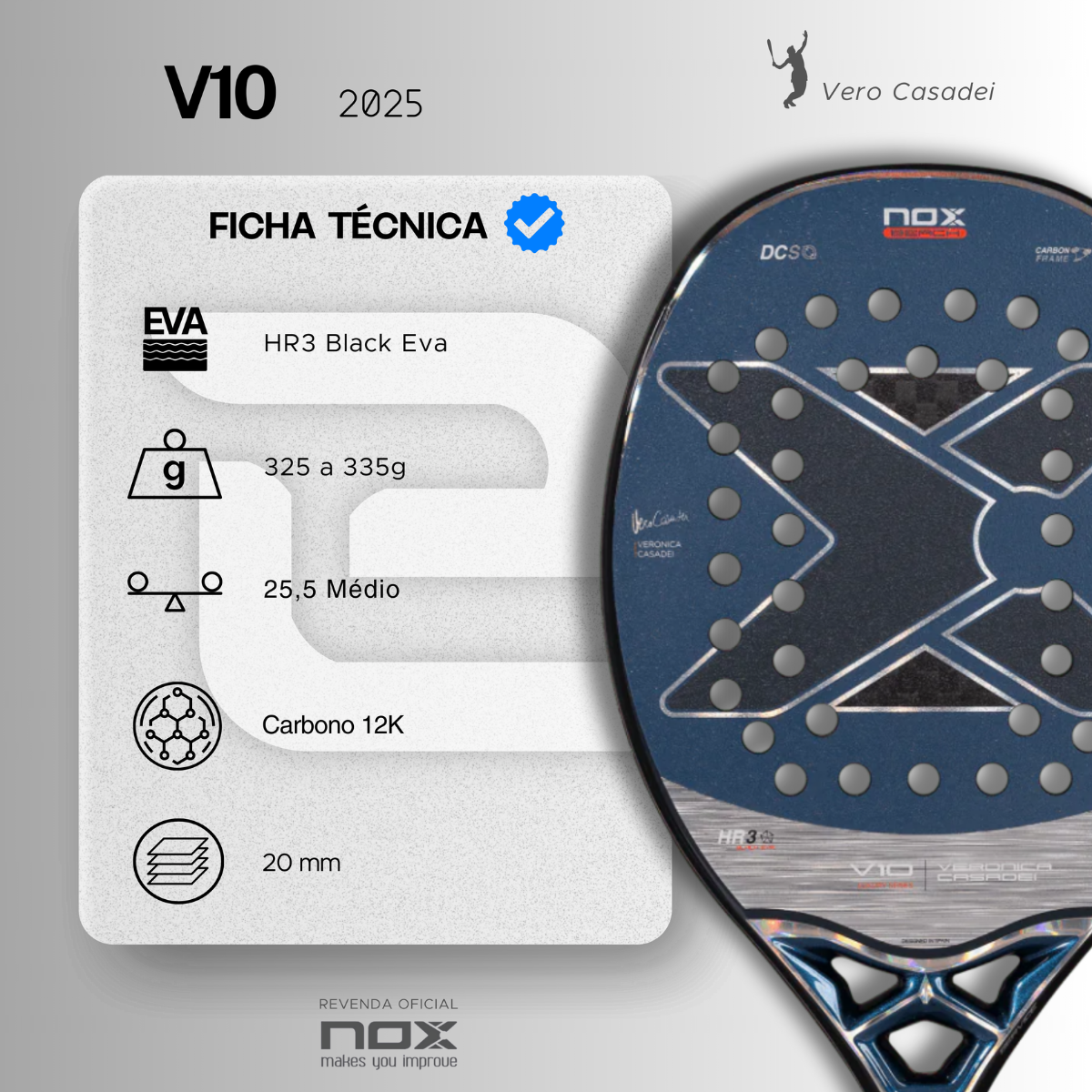 Raquete de Beach Tennis V10 2025 NOX - by Vero Casadei