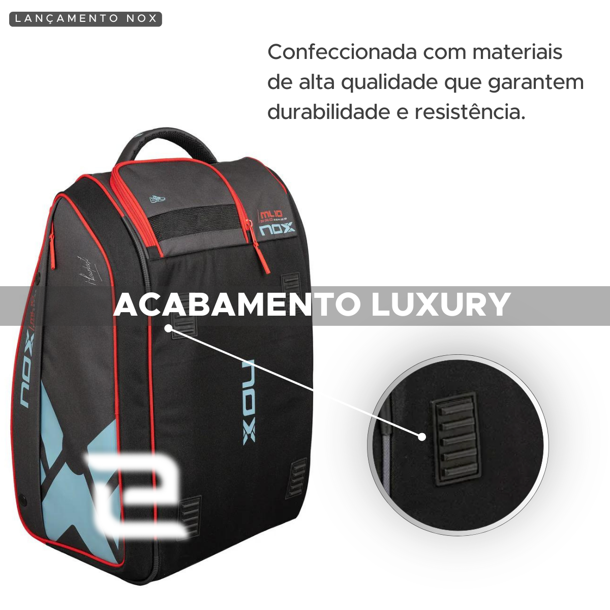 RAQUETEIRA BEACH TENNIS PADEL ML10 XL COMP NOX CINZA E AZUL