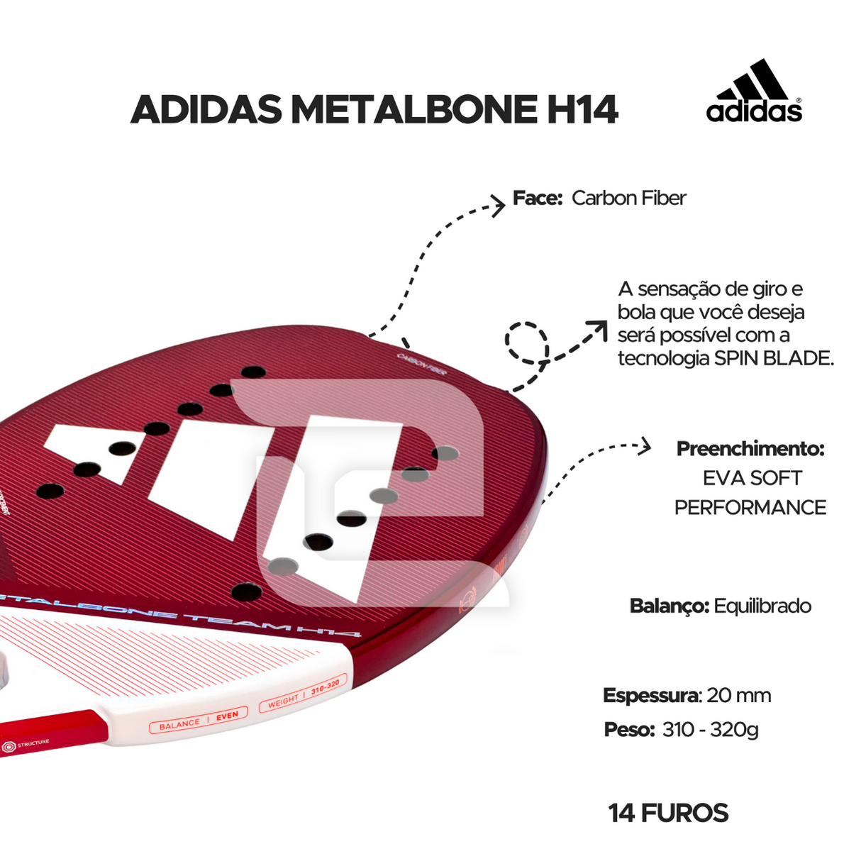 Raquete de Beach Tennis Adidas Metalbone Team 3.3 H14 2025