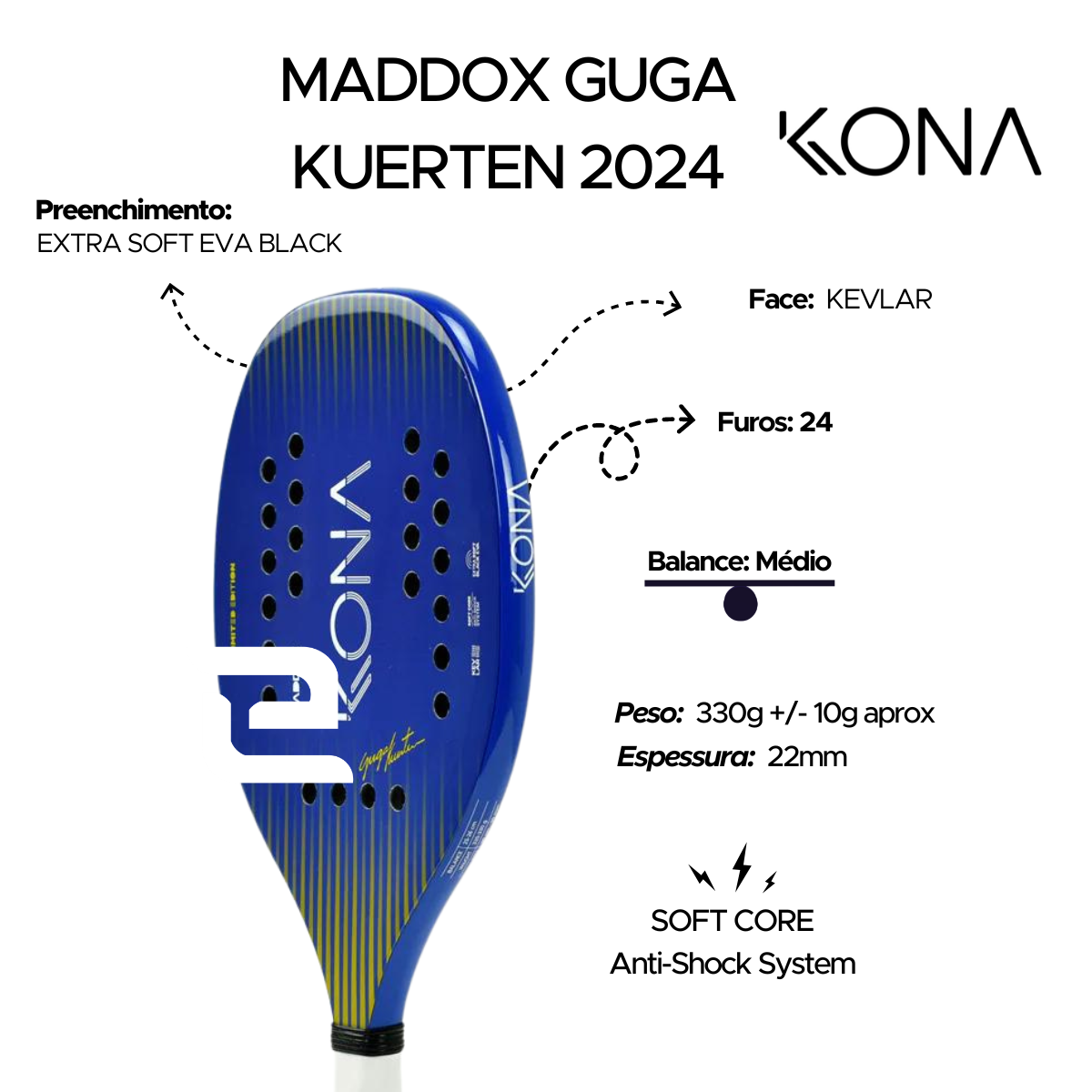 Raquete de Beach Tennis - KONA MADDOX GUGA