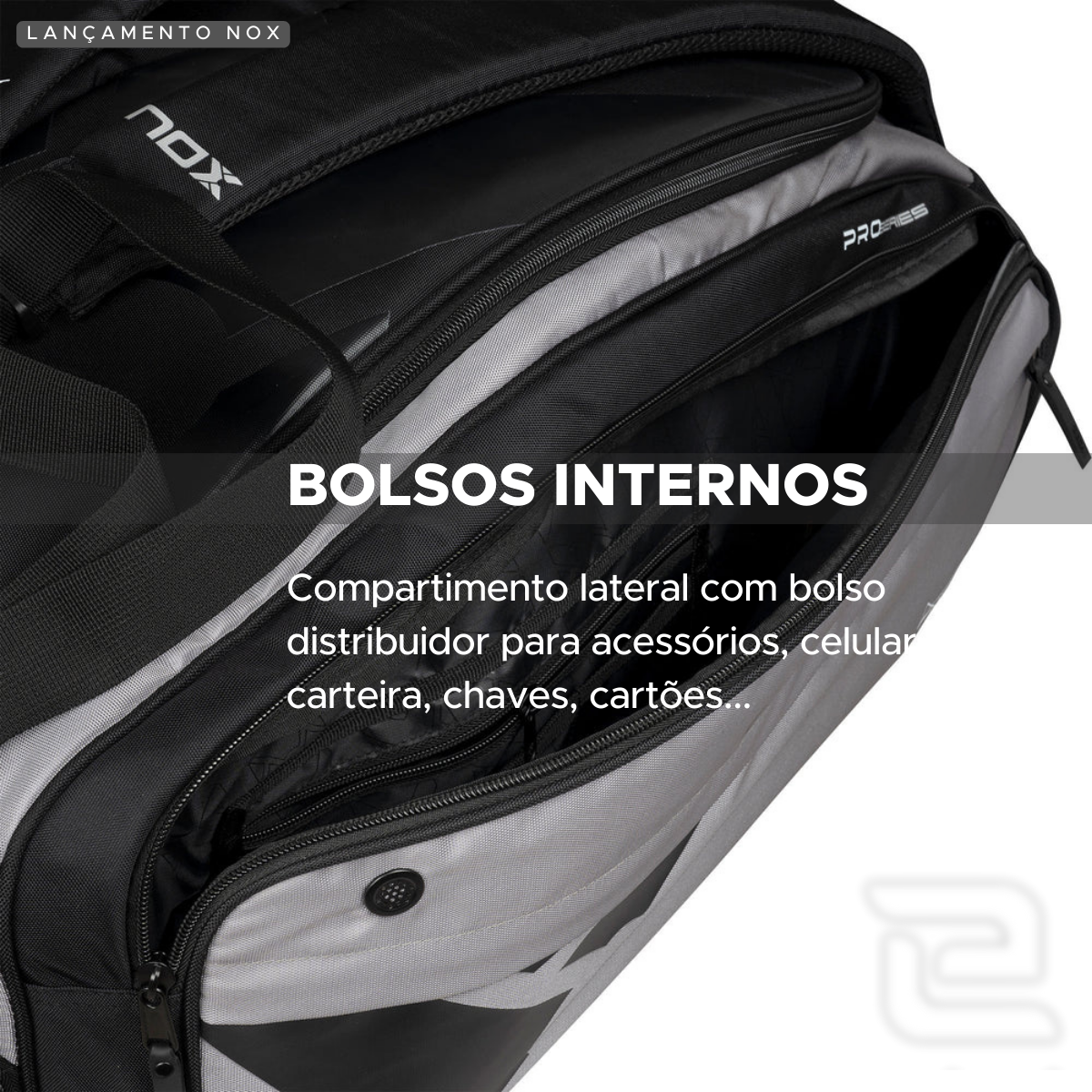 RAQUETEIRA BEACH TENNIS PADEL AT10 XL COMP NOX CINZA E PRETO