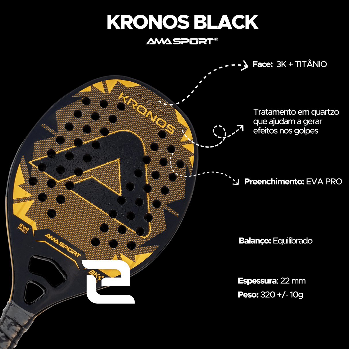 Raquete de Beach Tennis Kronos Gold Titanium Amasport
