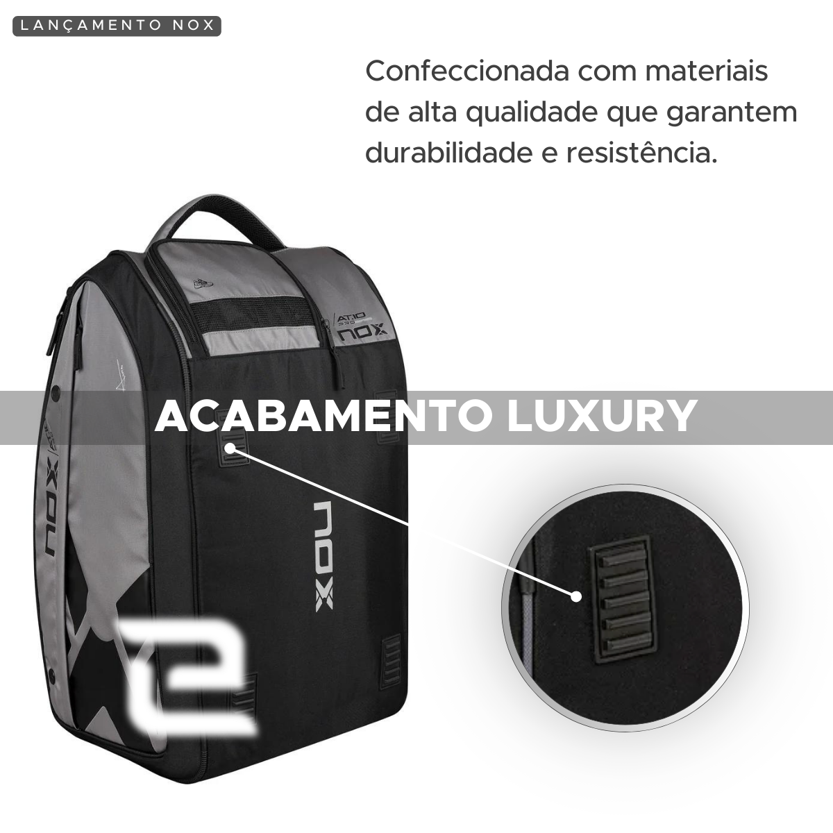 RAQUETEIRA BEACH TENNIS PADEL AT10 XL COMP NOX CINZA E PRETO