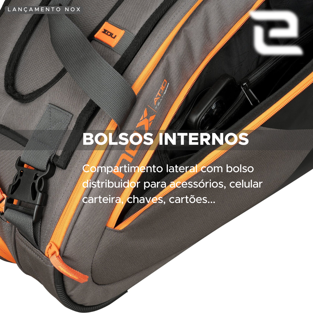 RAQUETEIRA BEACH TENNIS PADEL AT10 TEAM CINZA LARANJA NOX