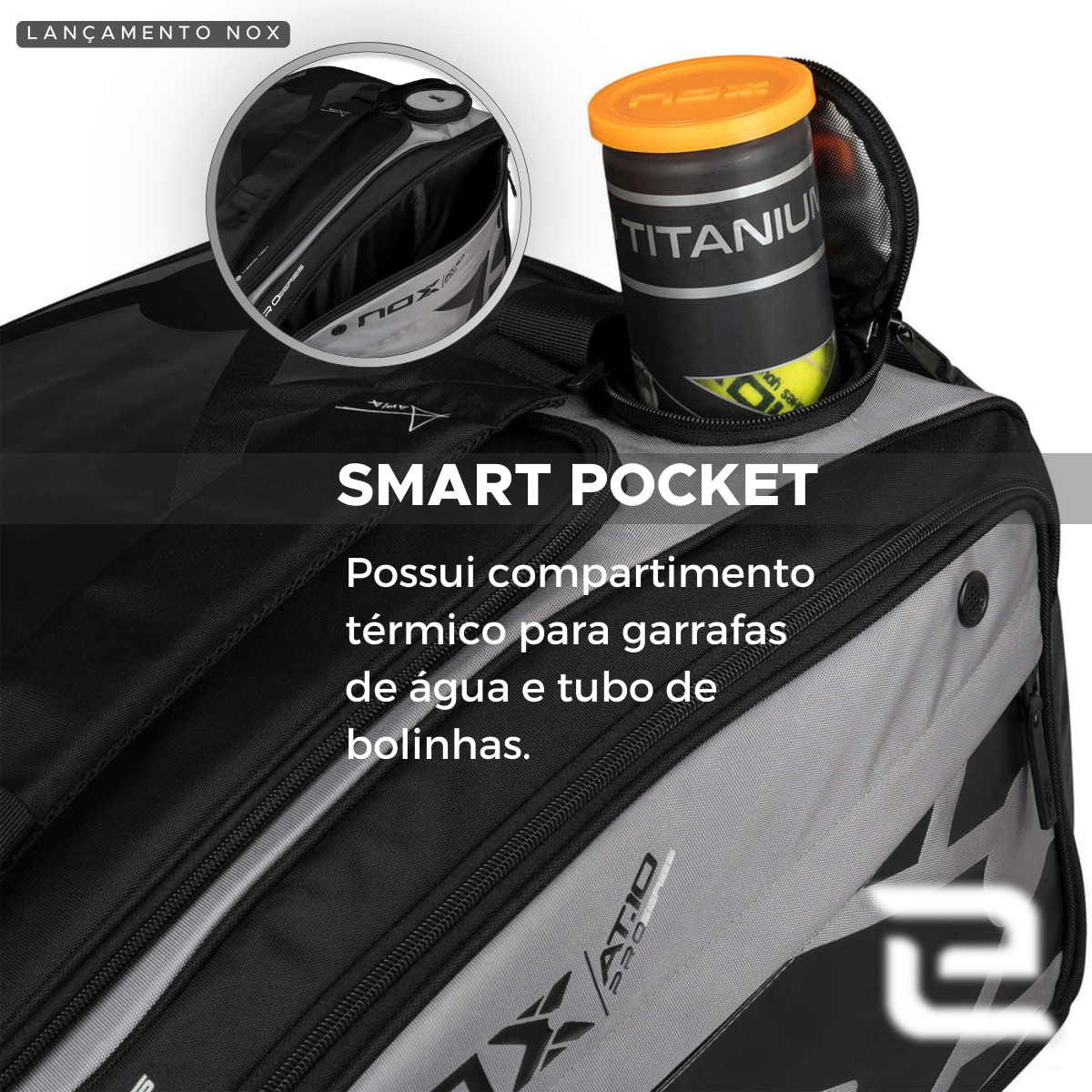RAQUETEIRA BEACH TENNIS PADEL AT10 XL COMP NOX CINZA E PRETO