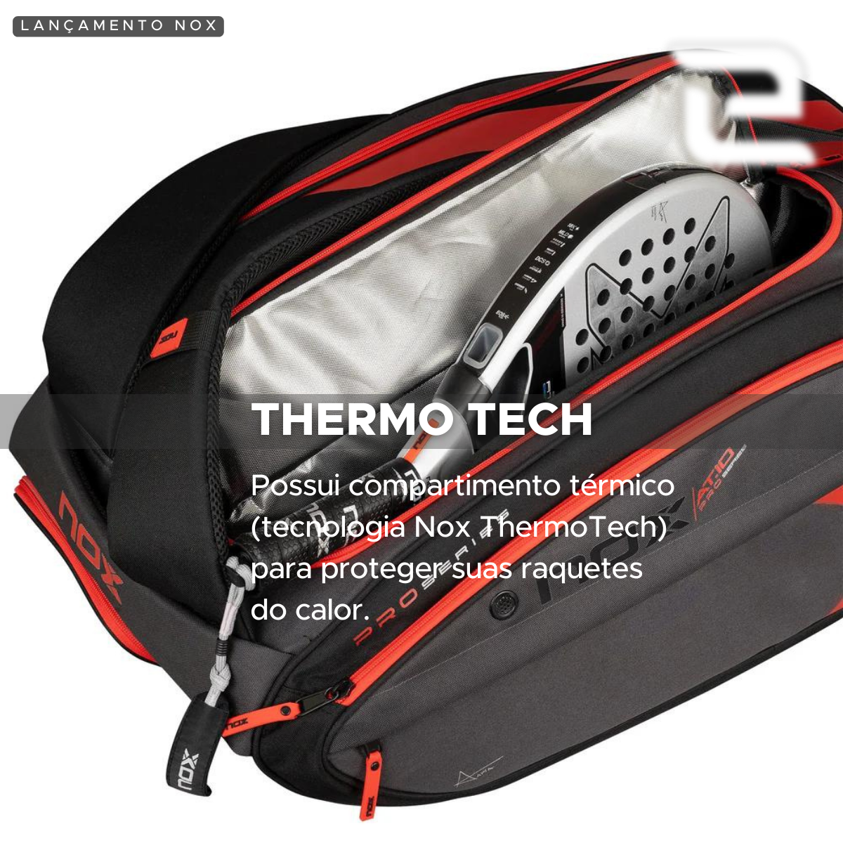 RAQUETEIRA BEACH TENNIS PADEL AT10 XXL NOX CINZA E VERMELHO