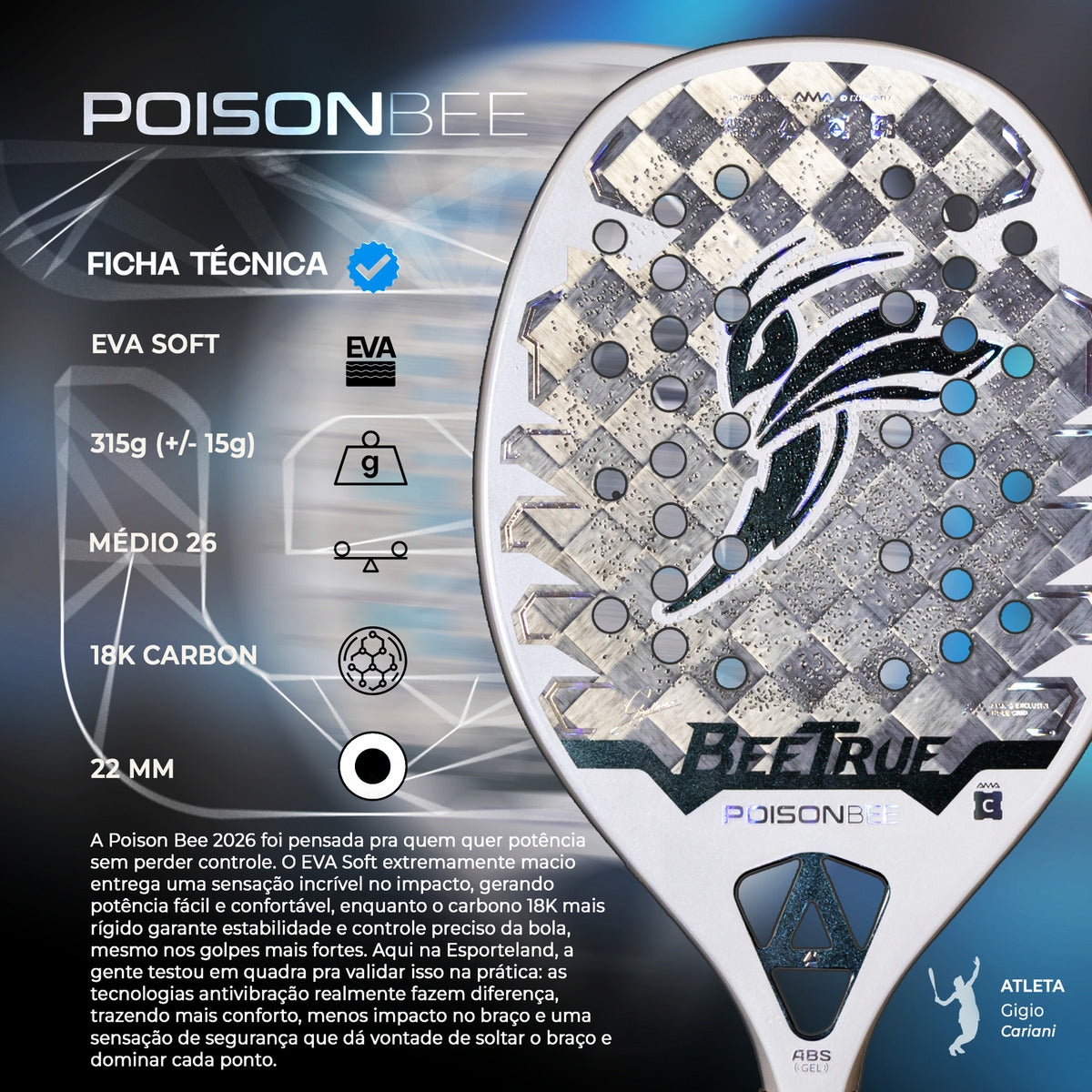 Raquete de Beach Tennis Beetrue Poison Bee Amasport