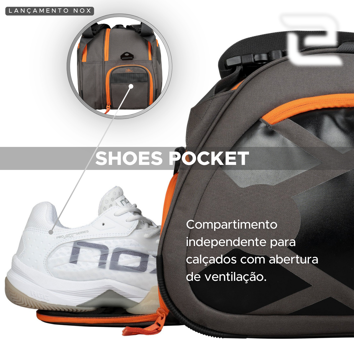 RAQUETEIRA BEACH TENNIS PADEL AT10 TEAM CINZA LARANJA NOX