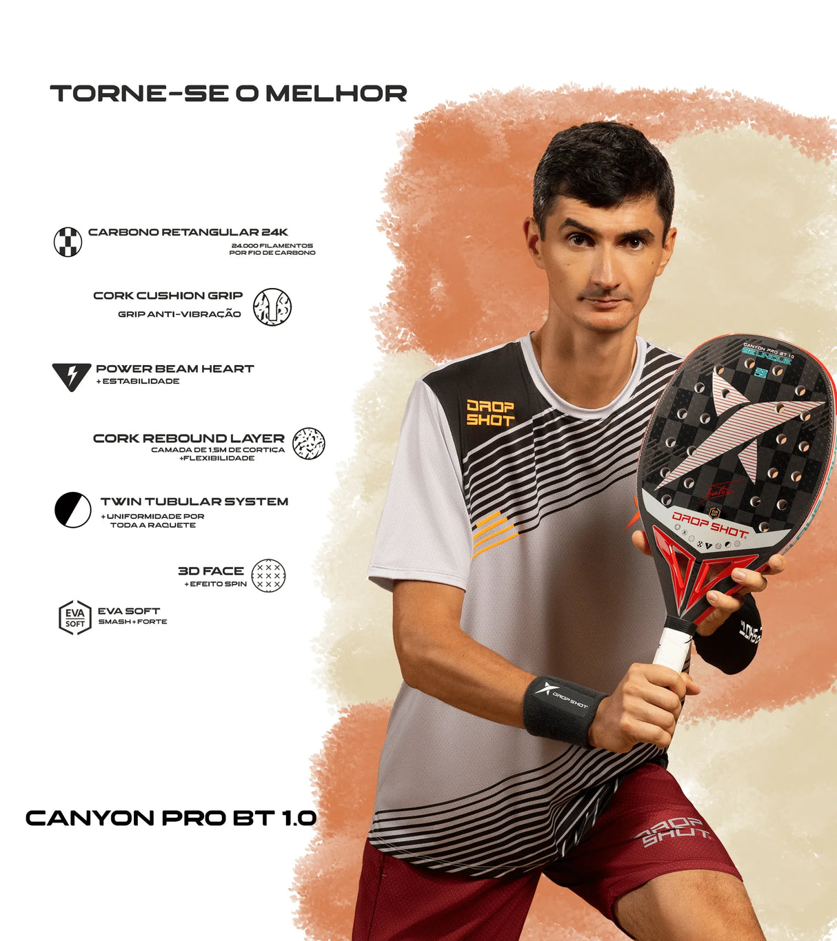 Raquete de beach tennis DROP SHOT CANYON PRO 1.0 BT NIKITA