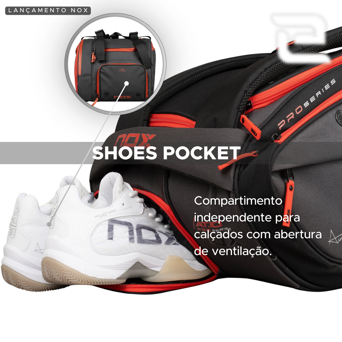 RAQUETEIRA BEACH TENNIS PADEL AT10 XXL NOX CINZA E VERMELHO