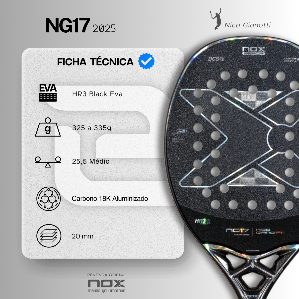 Raquete de Beach Tennis NG17 Nova by Nico Gianotti +Brindes