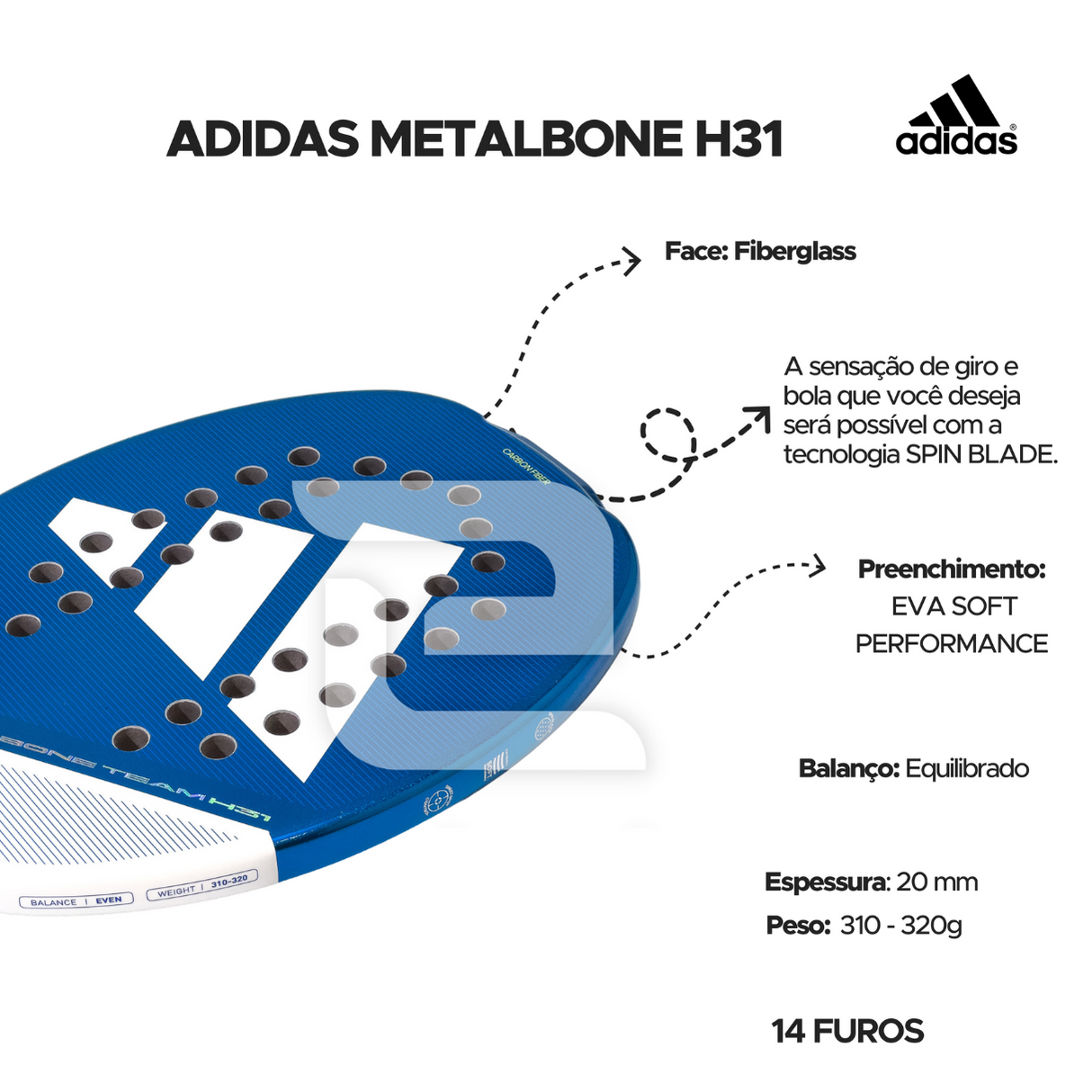 Raquete de Beach Tennis Adidas Metalbone Team 3.3 H31 2025