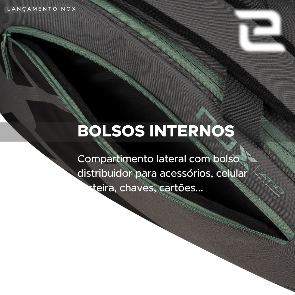 RAQUETEIRA AT10 TEAM CINZA E VERDE NOX