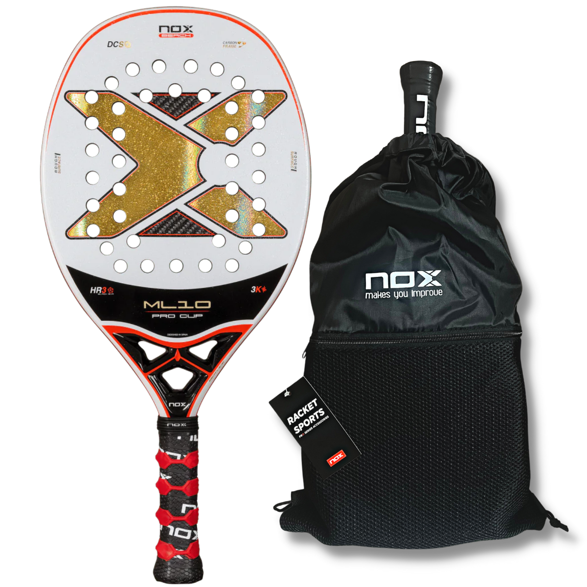 Raquete de Beach Tennis Nox ML10 Pro Cup Carbono 3K 2025