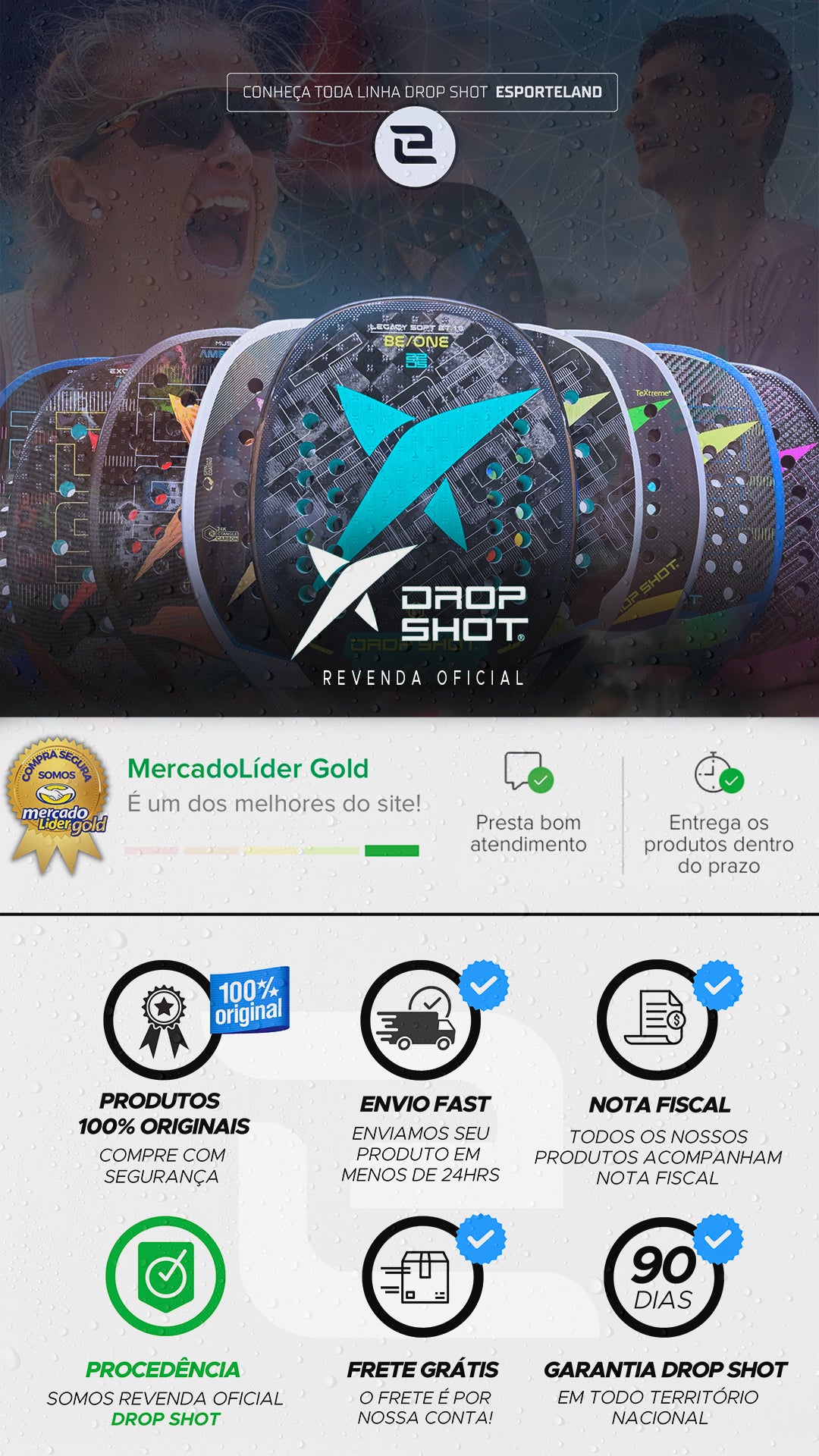 Raquete de beach tennis DROP SHOT EXCALIBUR PRO 1.0 BT