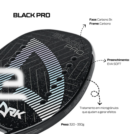 Raquete Beach Tennis Shark Black Pro 2023 Carbono 3k