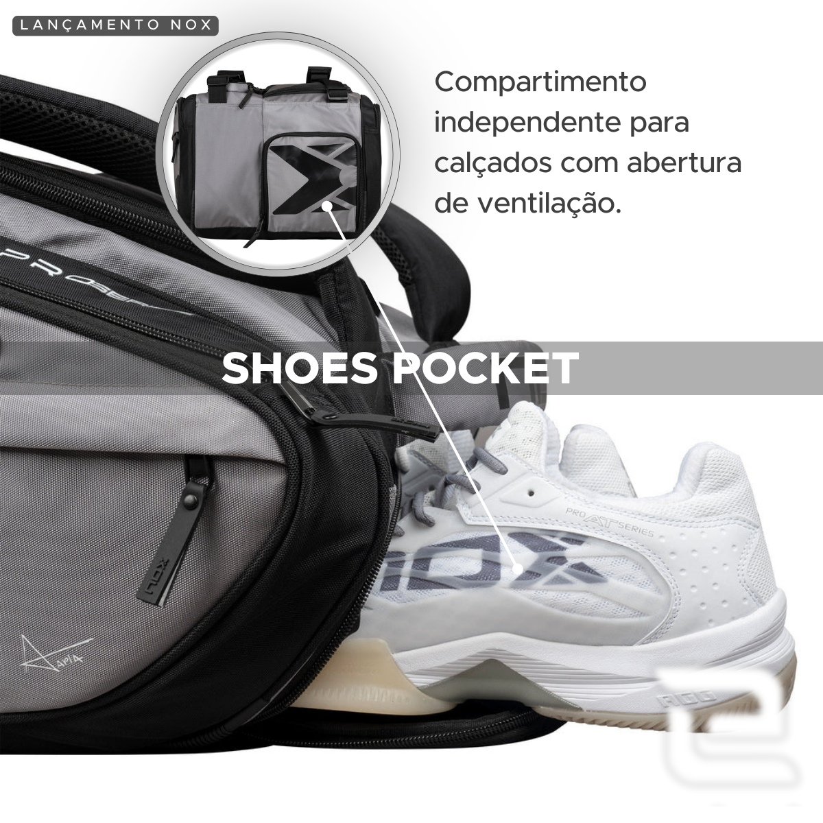 RAQUETEIRA BEACH TENNIS PADEL AT10 XL COMP NOX CINZA E PRETO