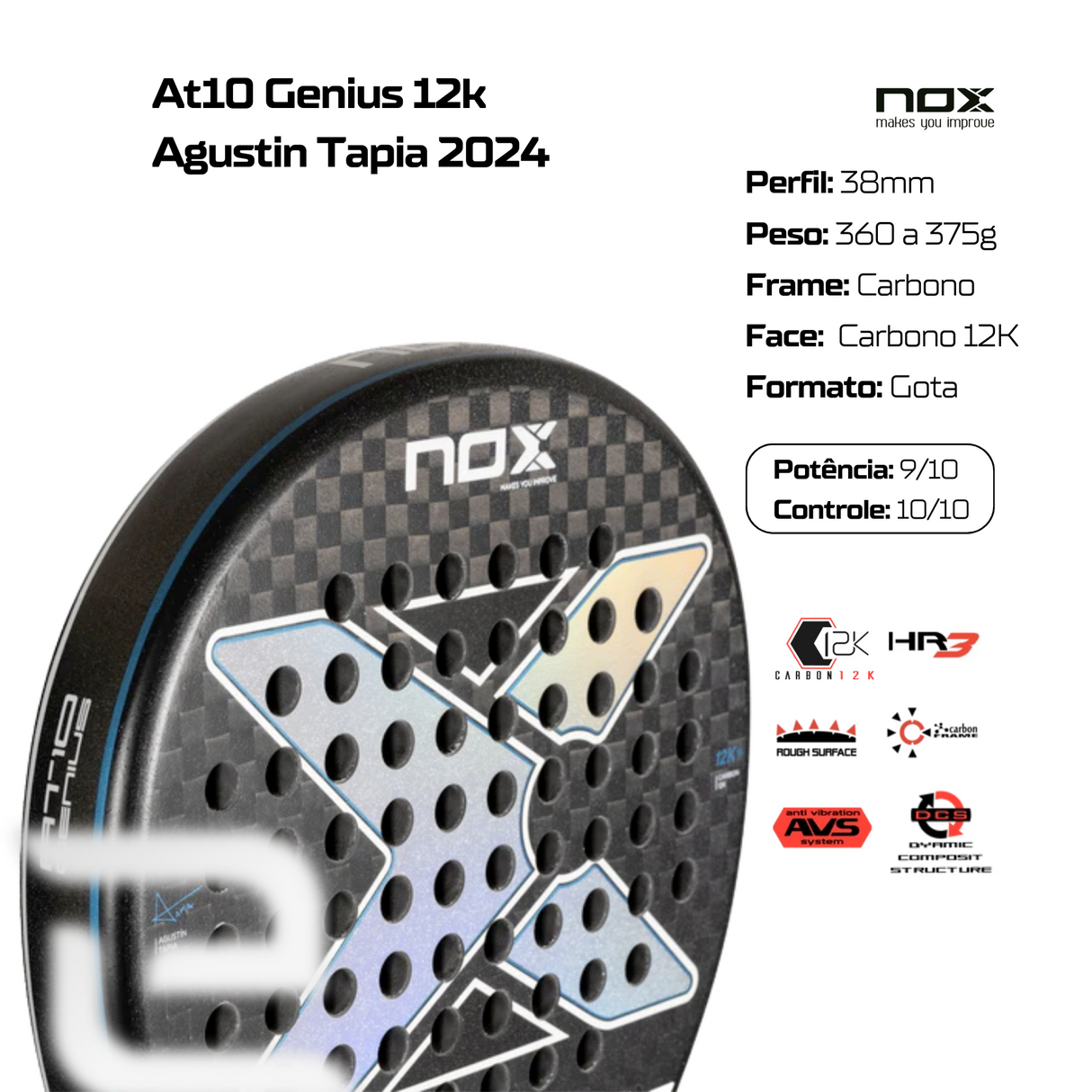 Raquete de Padel AT10 GENIUS 12K 2024 NOX